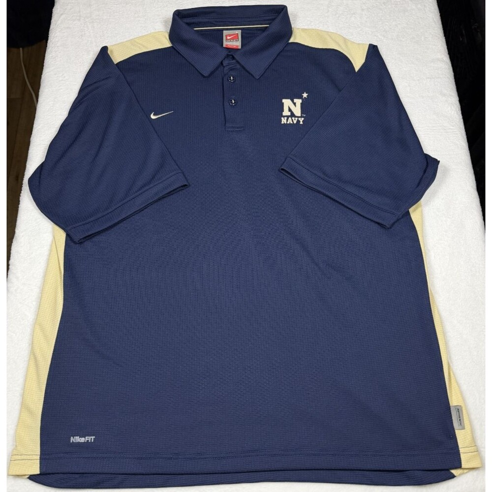 Nike Navy Midshipmen NCAA Dri-FIT Polo Mens L Embroidered Performance Golf
